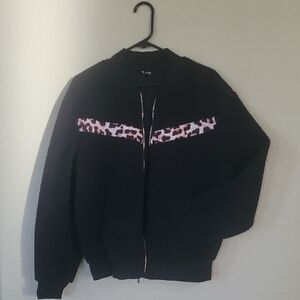 ZYIA Black Jacket with Leopard Print Accent